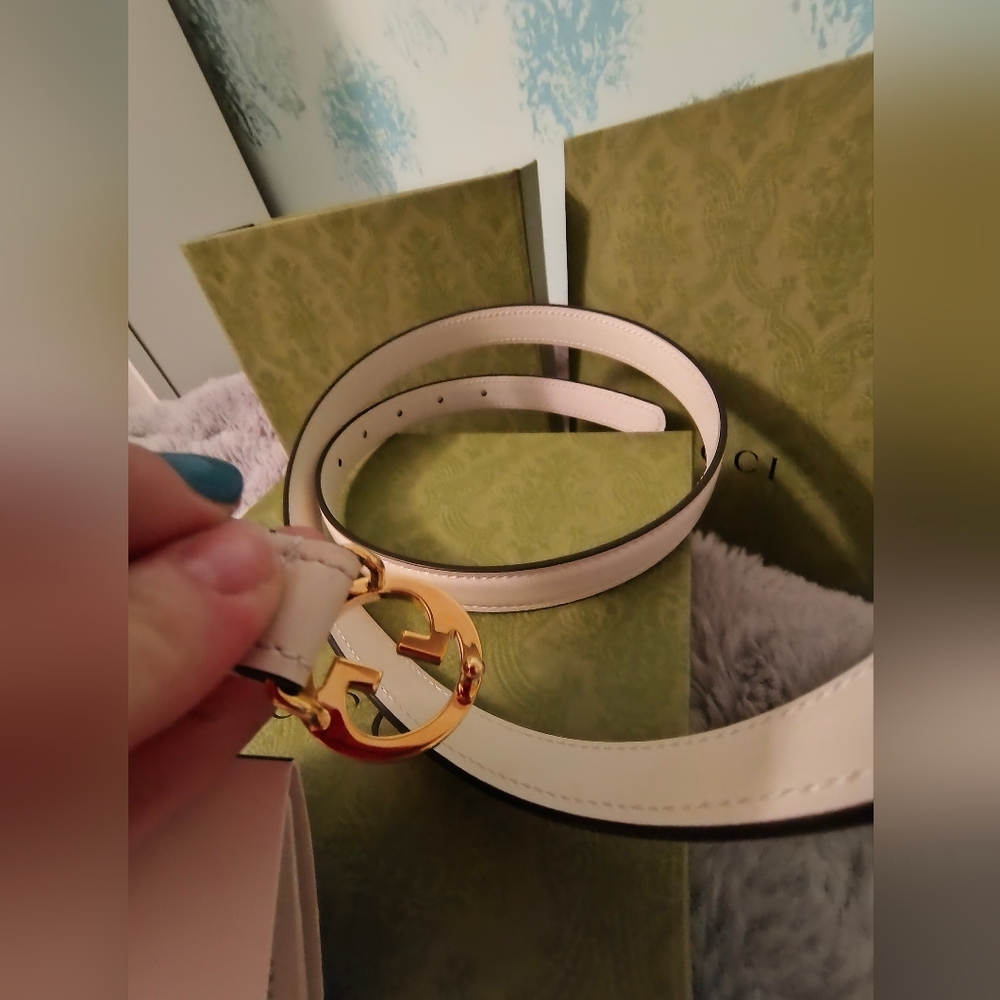 Gucci Blondie Thin White Belt Sz 115 / 46 - Picture 5 of 7